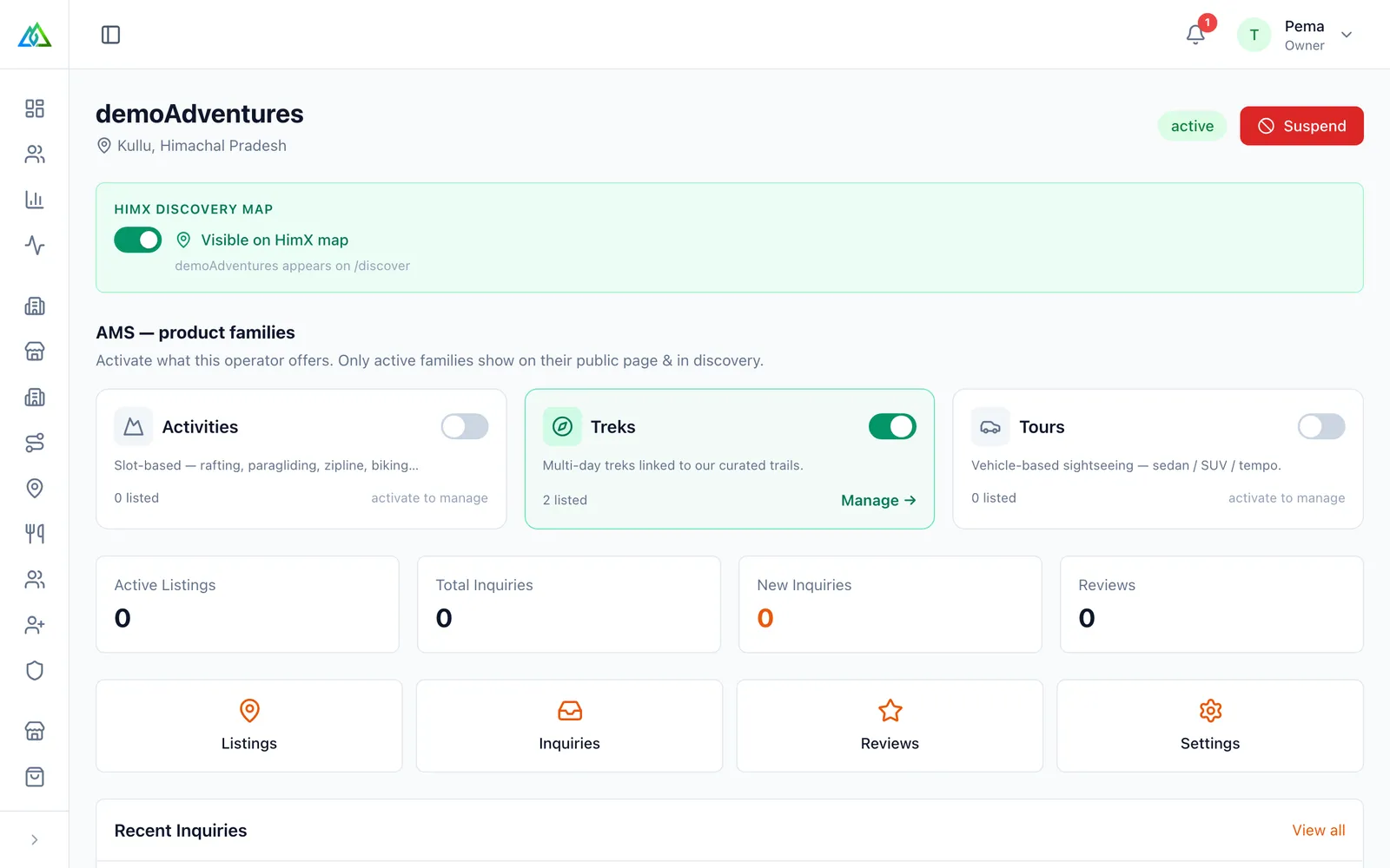 Operator dashboard