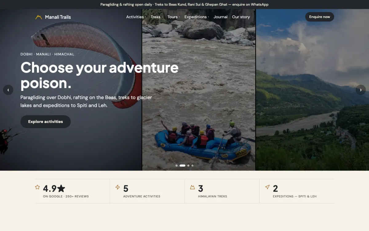 Manali Trails website