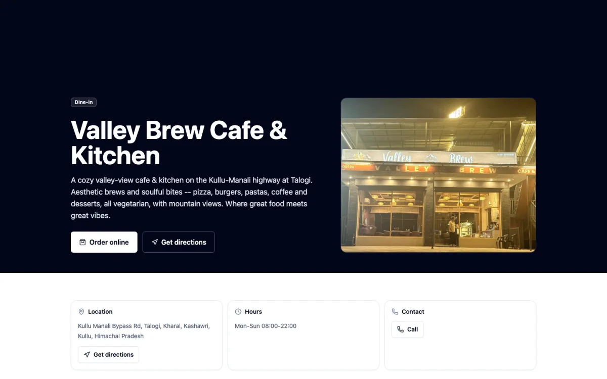 Valley Brew Café & Kitchen website