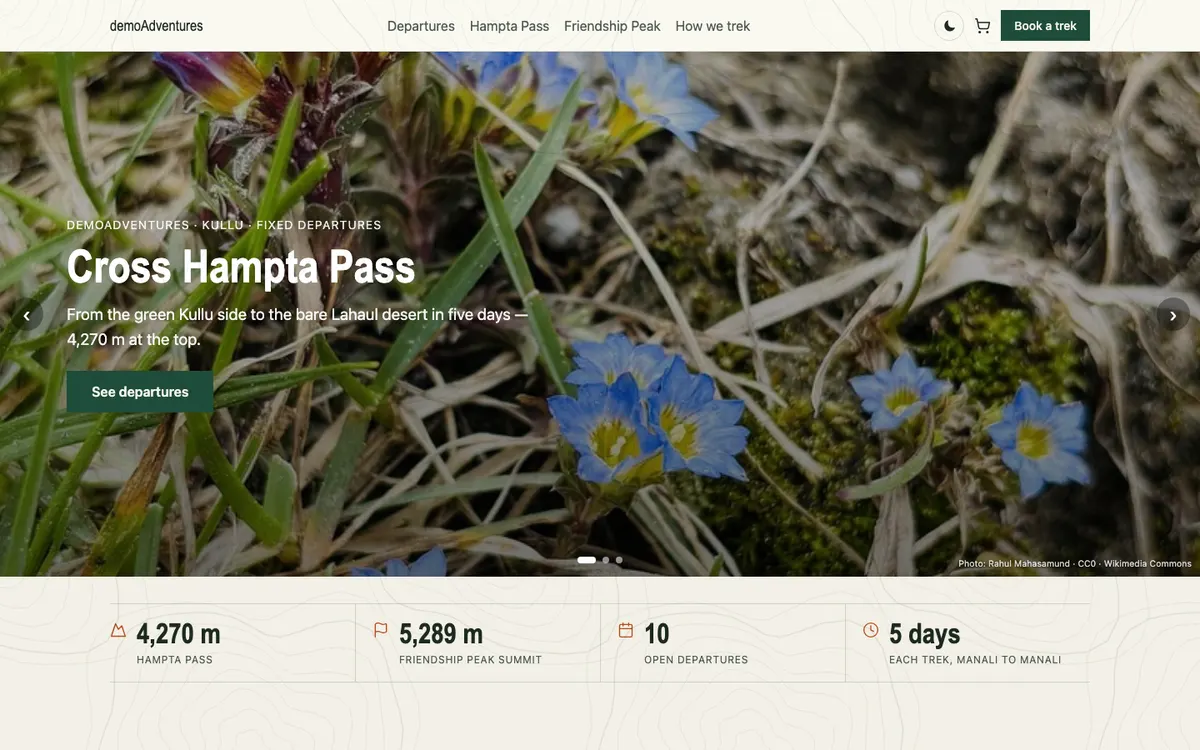 demoAdventures — a demo website built on HimLocal